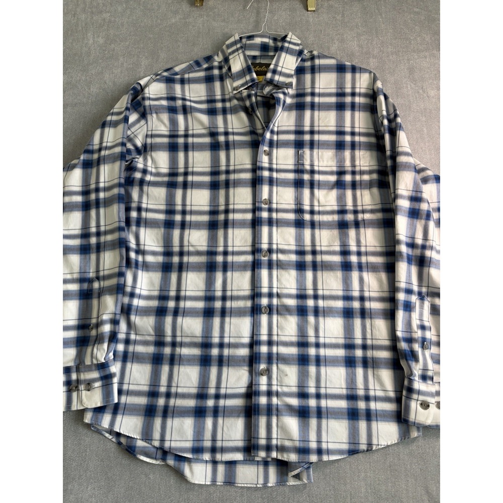 Cabela's Large Men's Blue Plaid Button Up Shirt Long Sleeve